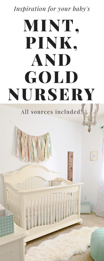 Baby girl nursery Inspiration | Mint, Pink and Gold nursery | All sources are linked! Click here to find out how to put together a beautiful, feminine, achievable mint, pink, and gold nursery! | Whimsical September