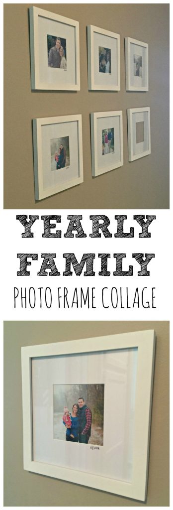 Hallway Decor: Which frames to buy, which pictures to print, and more! I wanted to start a small photo wall with pictures of our growing family from every year that we've been married (2011). We've had professional photos taken three out of the last five falls/winters, so I decided to pick a favorite picture from each end of the year and frame them all together.