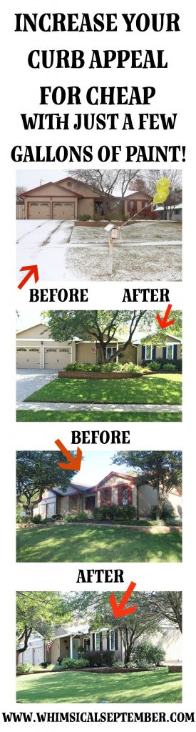 Increase your curb appeal for cheap with just a few gallons of paint! By painting your trim, front door, and shutters, you'll update your exterior's entire look and impressing all of your neighbors. Click here to read more about paint colors and the process of this transformation. 