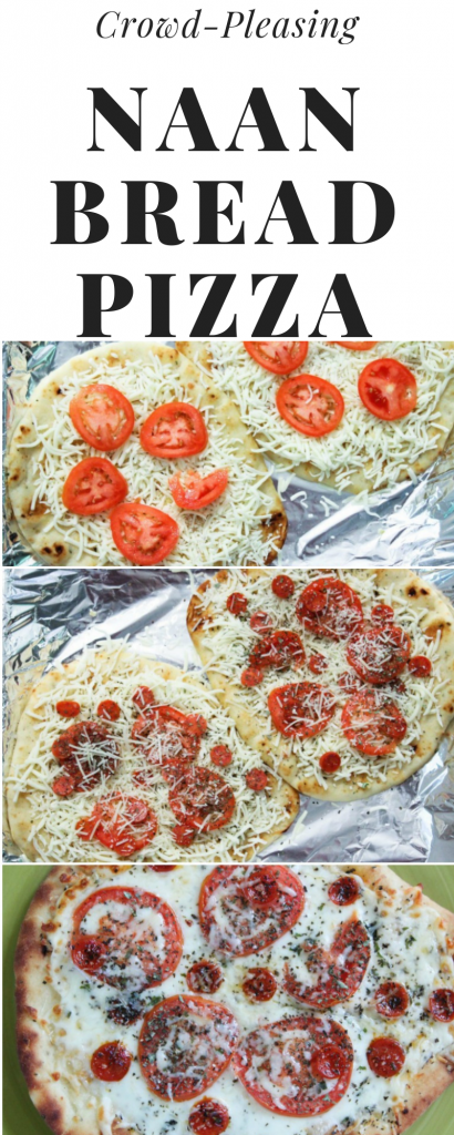 Margherita Naan Bread Pizza: The combination of the spices, cooked tomatoes, and melted cheese all on top of this soft bread makes this meal mouthwatering. This pizza is quick and easy to make, but tastes like you've slaved in the kitchen for hours. It's shockingly tasty! Perfect for a night in with your family or to serve at a casual pizza party. It would even work well sliced up as an appetizer. Enjoy!