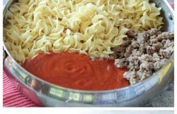 Noodles with Sausage and Creamy Marinara - This easy dinner recipe is a crowd pleaser for kids and adults alike. It's quick, cheap, and absolutely delicious! The creamy sauce pairs well with the sausage and fluffy noodles. Yum! #NoYolks #NoOtherNoodle #IC #ad