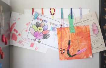 Five things to do with your kids' schoolwork and artwork - hang it, decorate with it, file it, send it, ditch it.