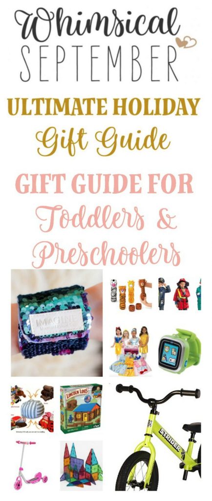 Gift ideas for toddlers and preschoolers: This list includes gifts for being outside, playing inside, technological games, bath time fun, does-up clothes, building toys, and so much more. There are ideas for both girls and boys. 
