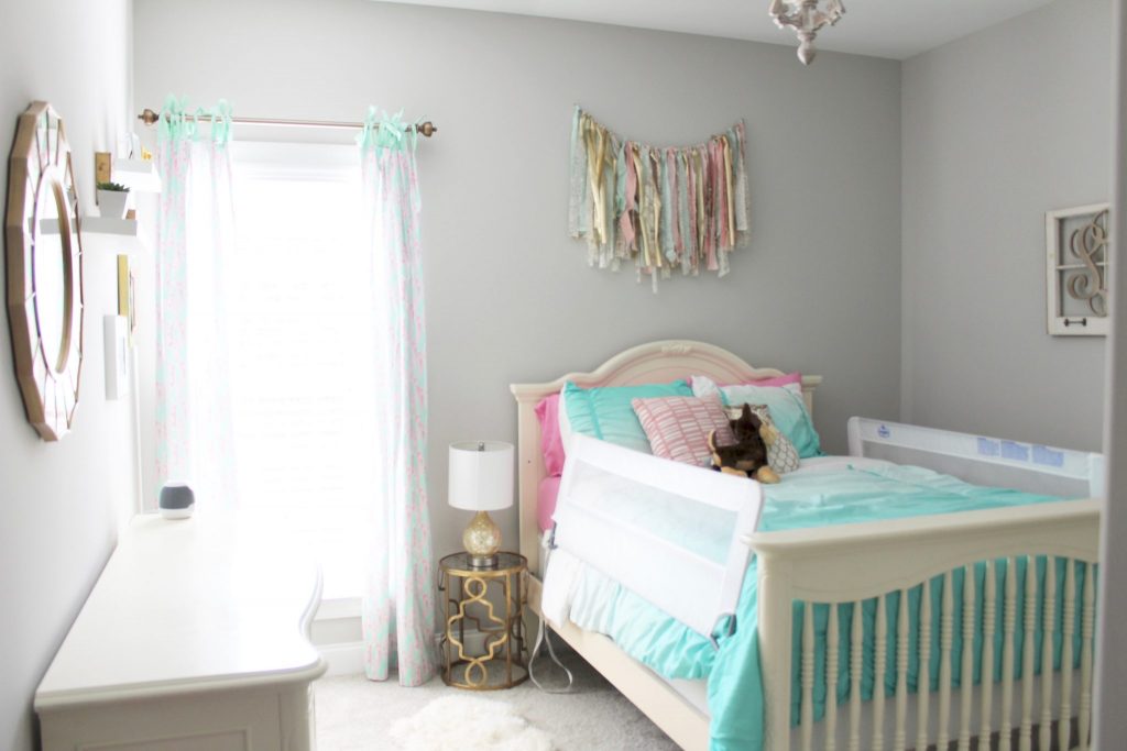Big girl bedroom makeover: Mint, Pink, and Gold bedroom | Click here for full list of sources!