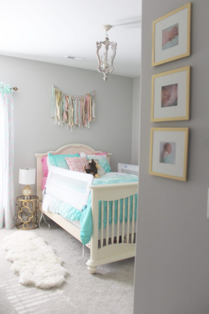 Big girl bedroom makeover: Mint, Pink, and Gold bedroom | Click here for full list of sources!
